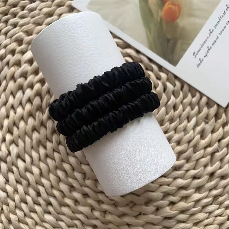 MAXFEEL 100% Pure Muberry Silk Hair Scrunchie Small Silk Scrunchy Skinny Hair Ties No Damage Elastic Scrunchies Holder For Breakage Prevention Black 3 Pack - Image 5